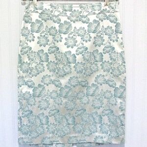 Banana Republic Aqua Silver Satin Floral Pencil Skirt, Size 8